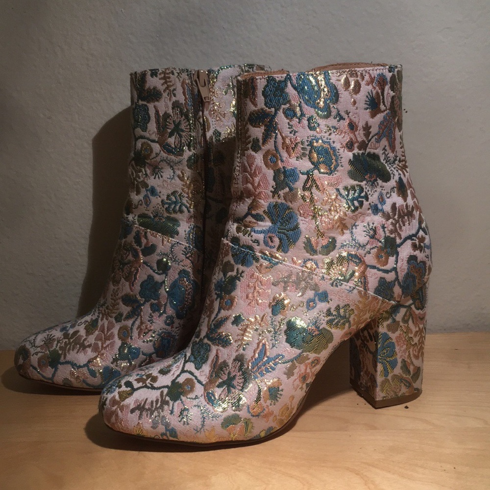 UO Pink Floral Jacquard Ankle Bootie